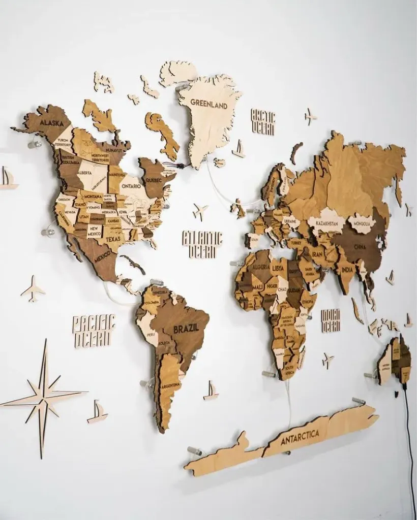 World Map Décor Map Poster Wall Art Laser cut Décor  Wall Art